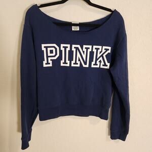Victoria’s Secret PINK Navy Blue Slouchy Off Shoulder Sweatshirt - Medium
